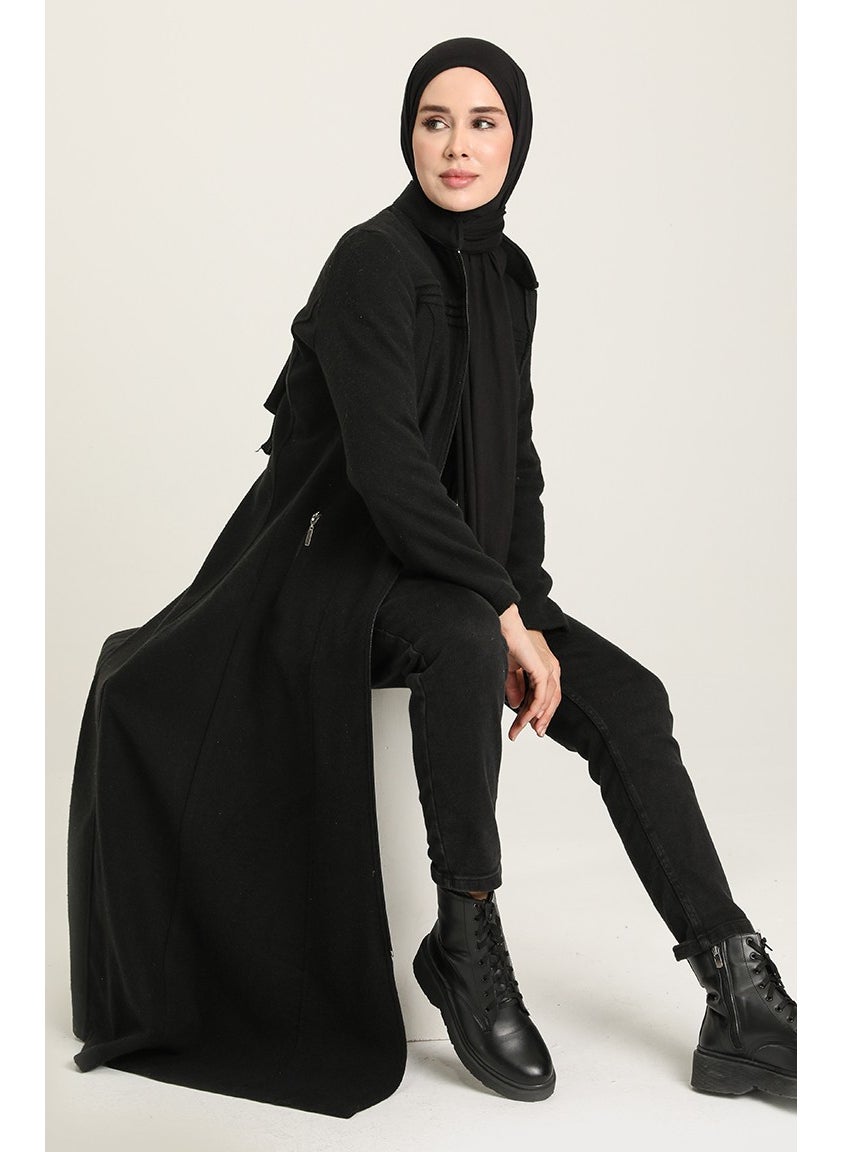 Zippered Cashmere Coat 612940-01 Black