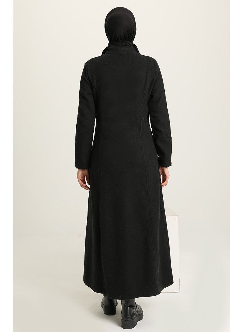 Zippered Cashmere Coat 612940-01 Black