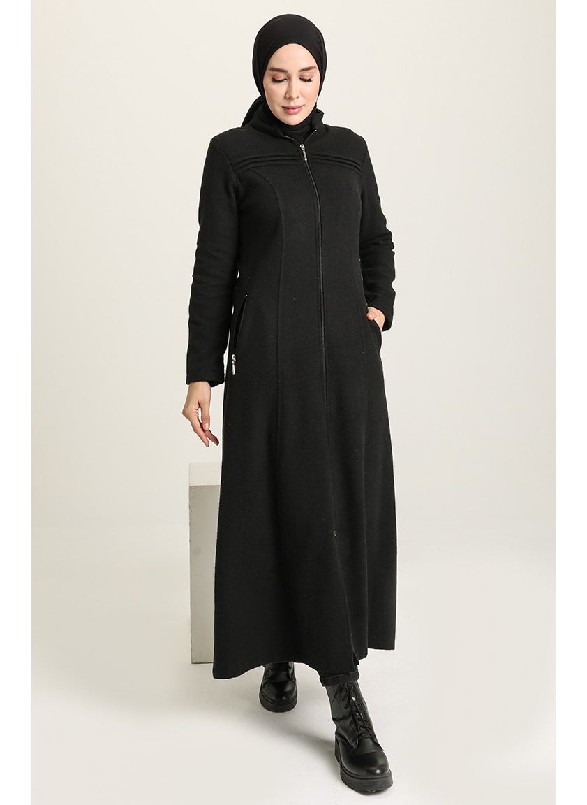 Zippered Cashmere Coat 612940-01 Black