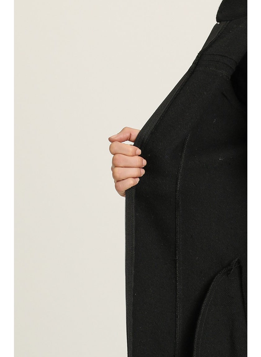 Zippered Cashmere Coat 612940-01 Black