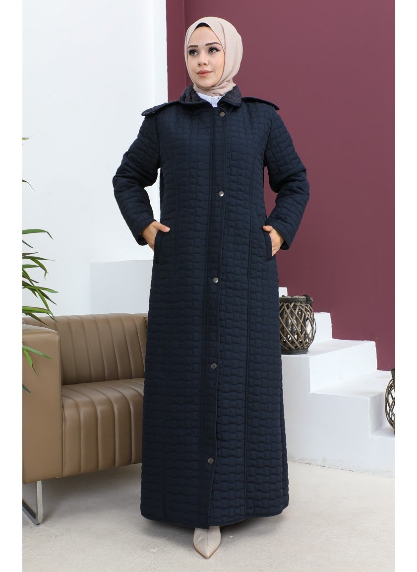 Plus Size Baklava Pattern Quilted Coat 5062-02 Navy Blue