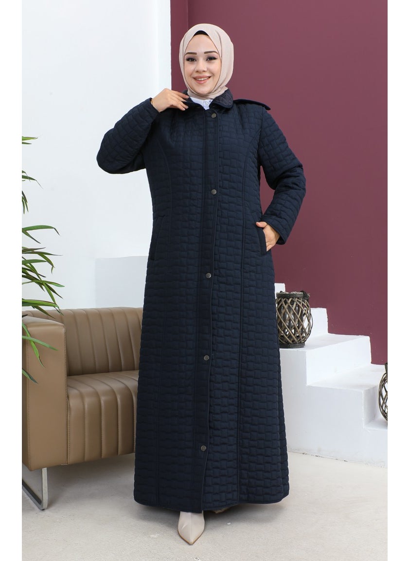 Plus Size Baklava Pattern Quilted Coat 5062-02 Navy Blue