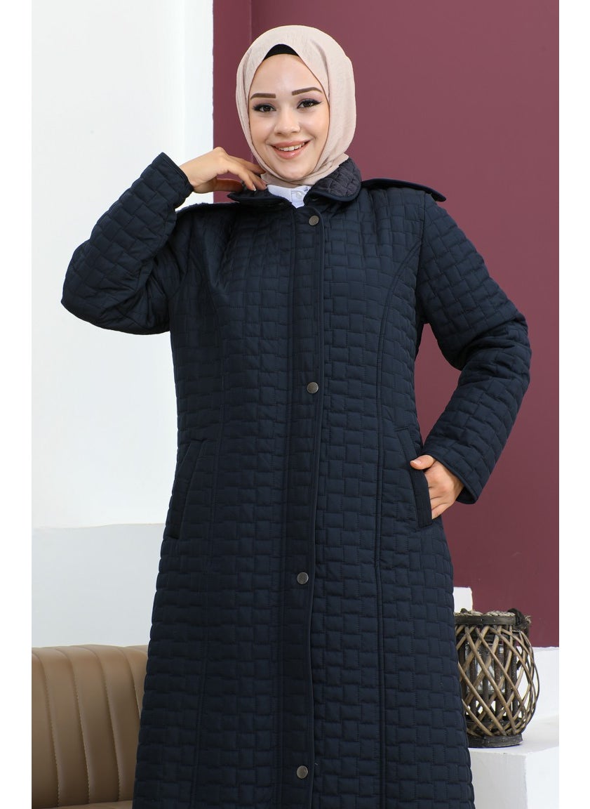 Plus Size Baklava Pattern Quilted Coat 5062-02 Navy Blue