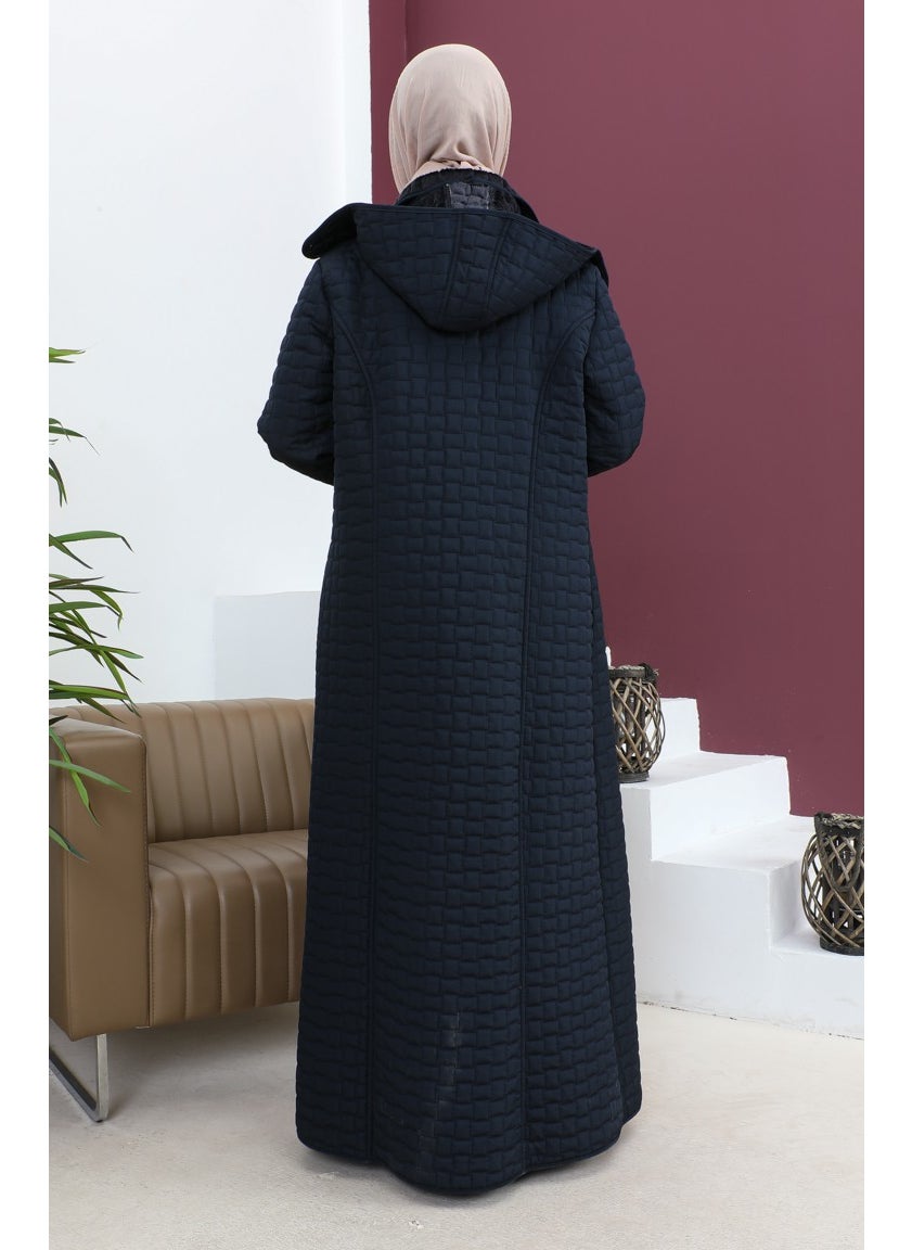 Plus Size Baklava Pattern Quilted Coat 5062-02 Navy Blue