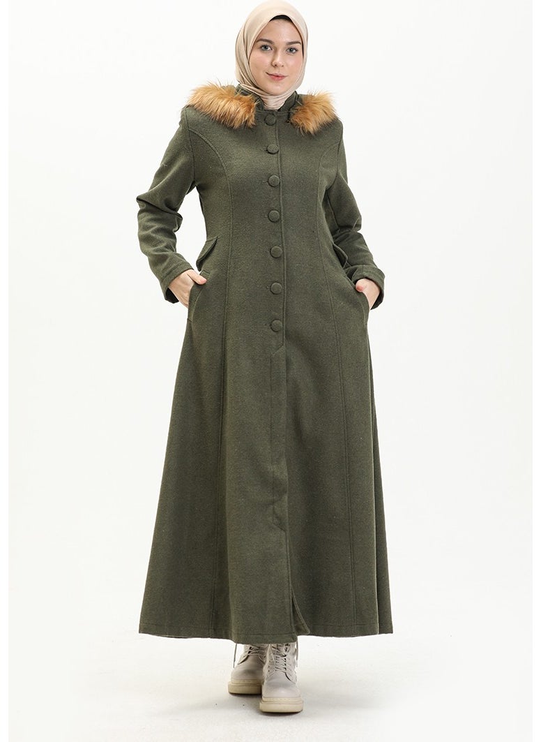 Hooded Cashmere Coat 712010-04 Khaki Green