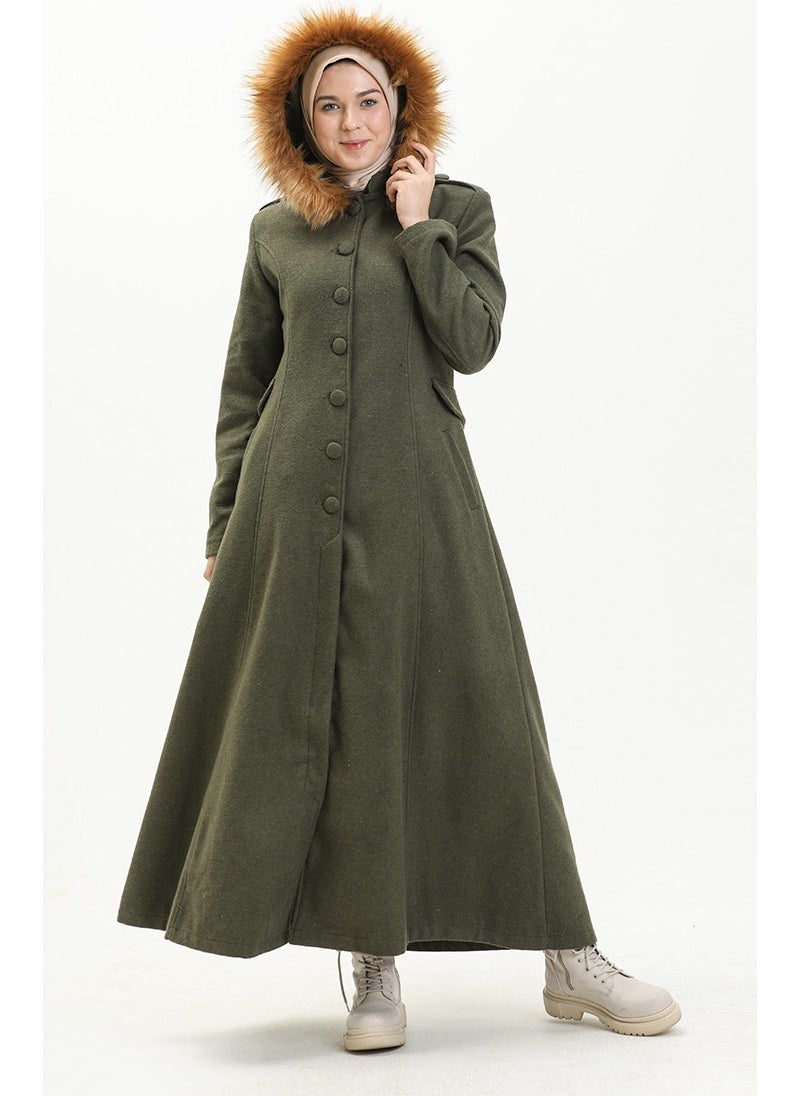 Hooded Cashmere Coat 712010-04 Khaki Green