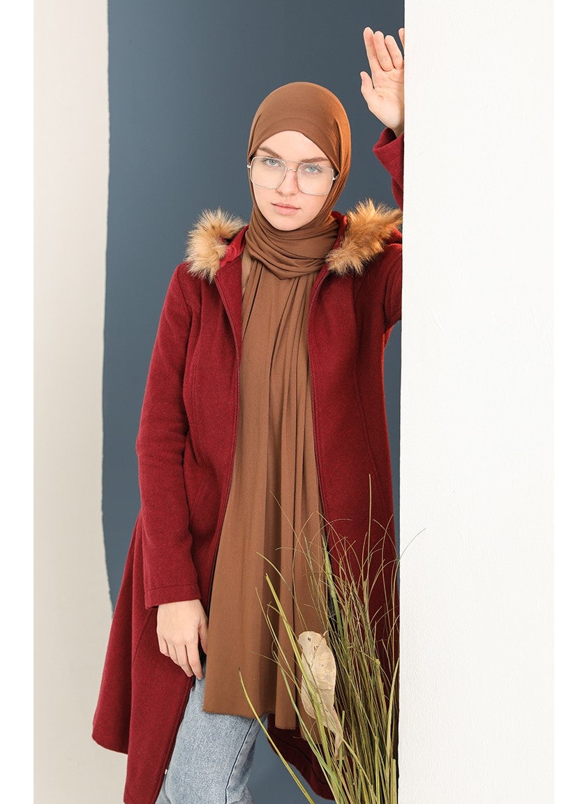 Fur Cashmere Coat 612980-03 Claret Red