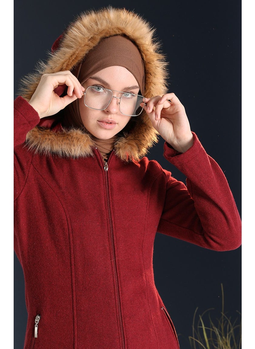Fur Cashmere Coat 612980-03 Claret Red
