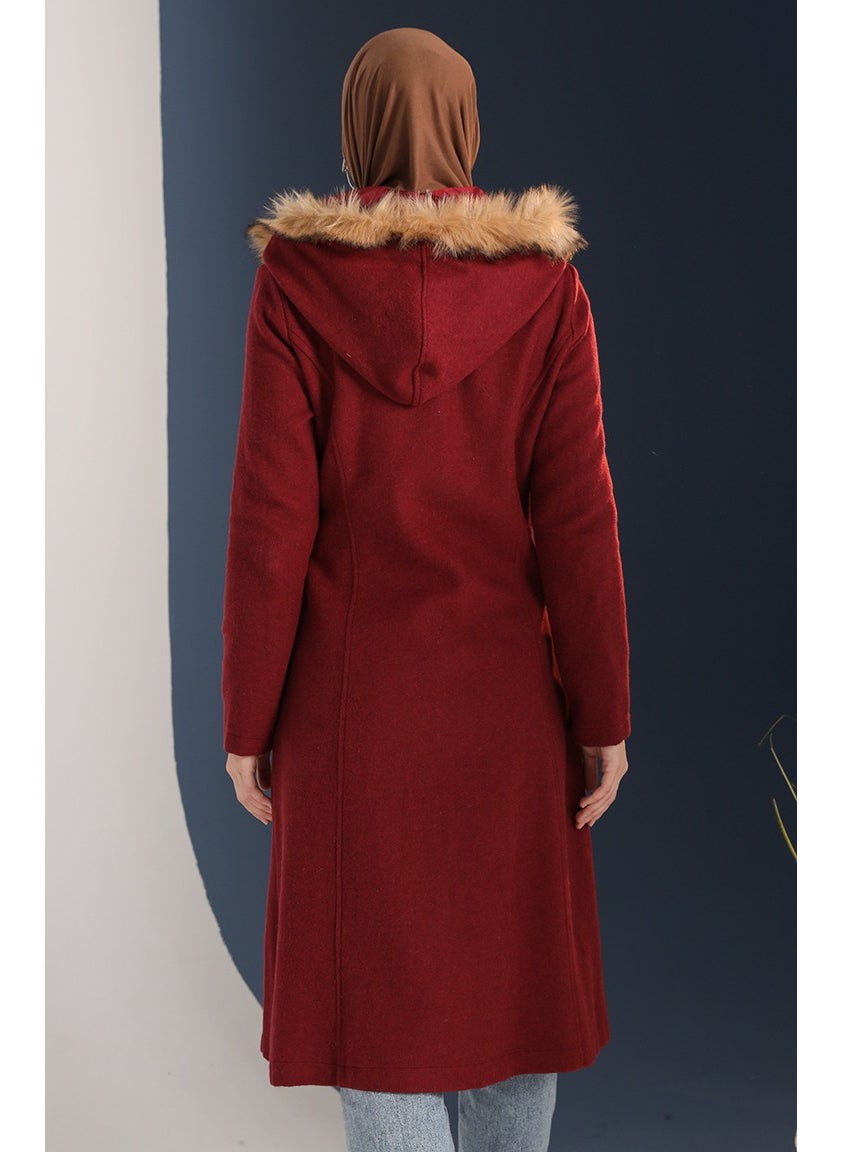 Fur Cashmere Coat 612980-03 Claret Red
