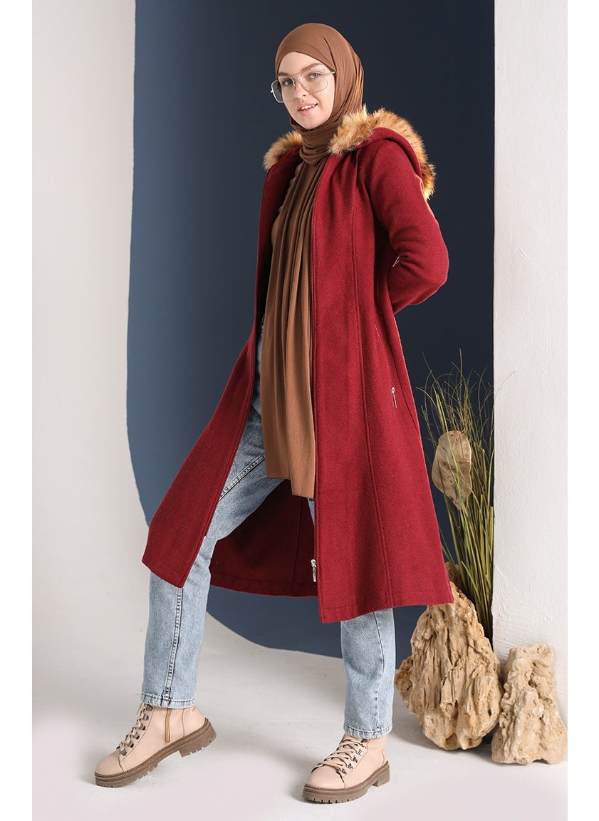 Fur Cashmere Coat 612980-03 Claret Red