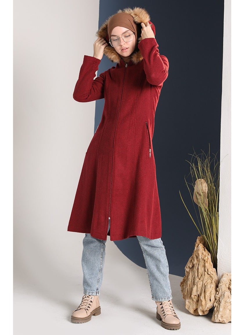 Fur Cashmere Coat 612980-03 Claret Red