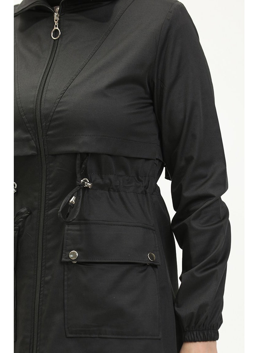 Waist Drawstring Trench Coat 61331-01 Black