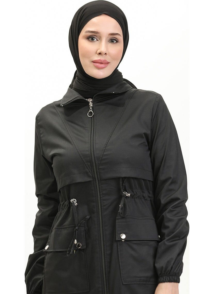 Waist Drawstring Trench Coat 61331-01 Black