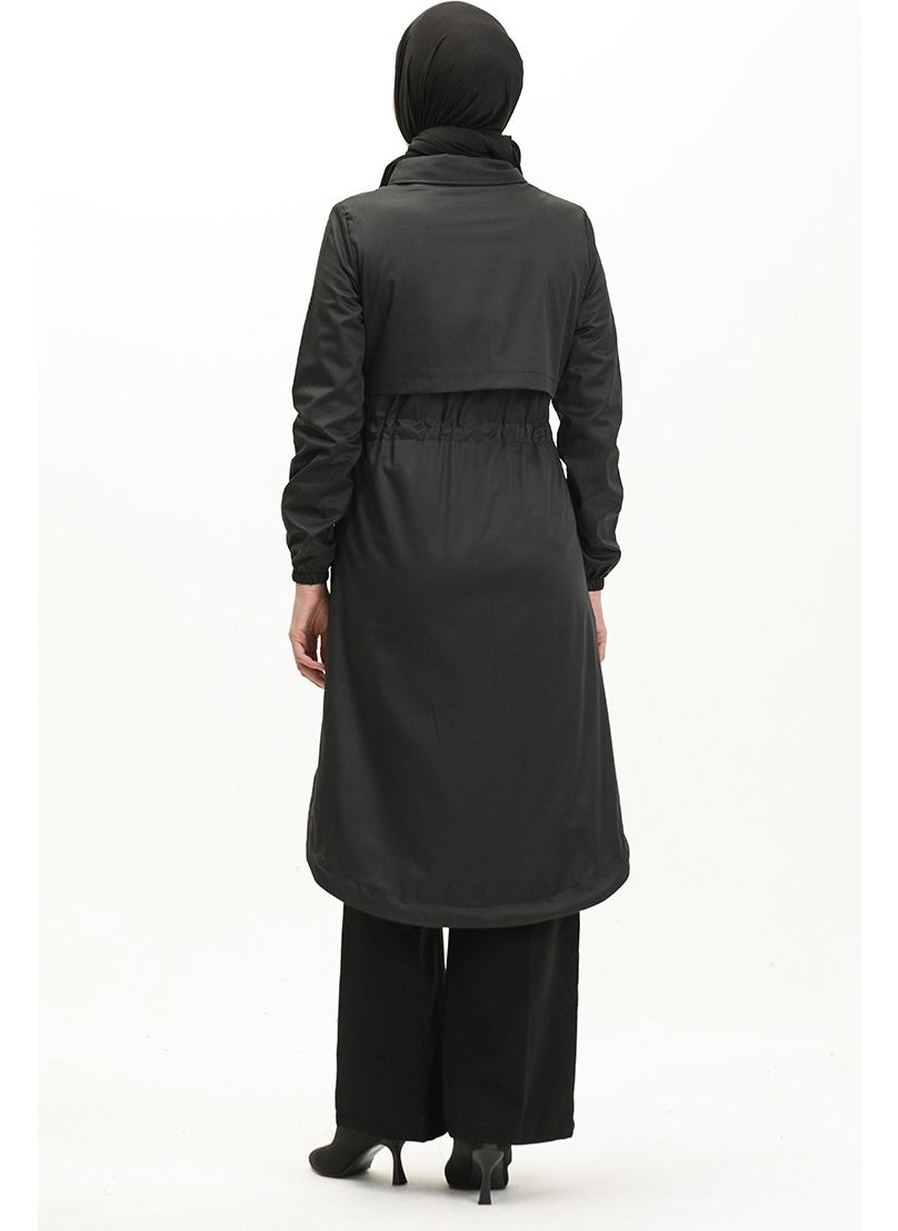 Waist Drawstring Trench Coat 61331-01 Black
