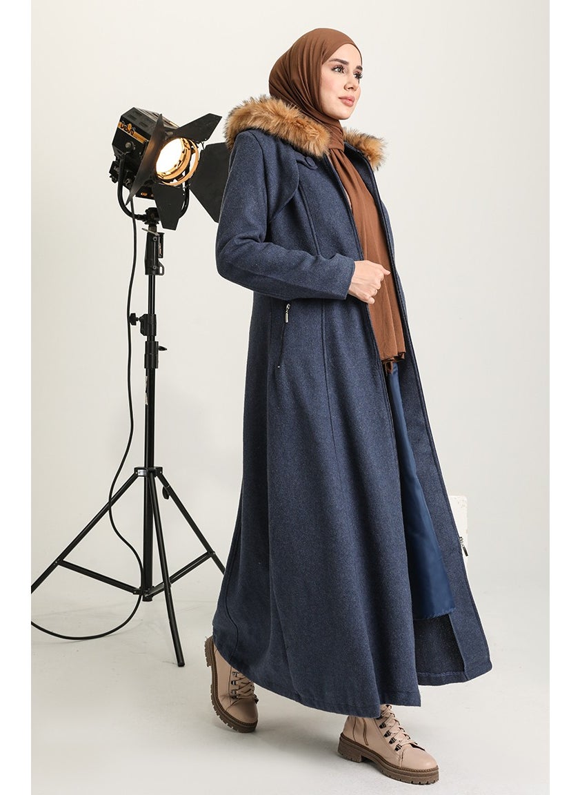 Hooded Cashmere Coat 711930-04 Indigo