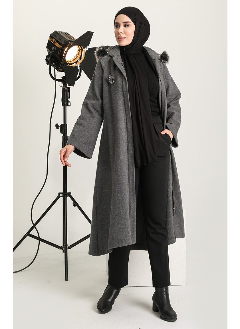Brooch Cashmere Coat 611571-02 Gray