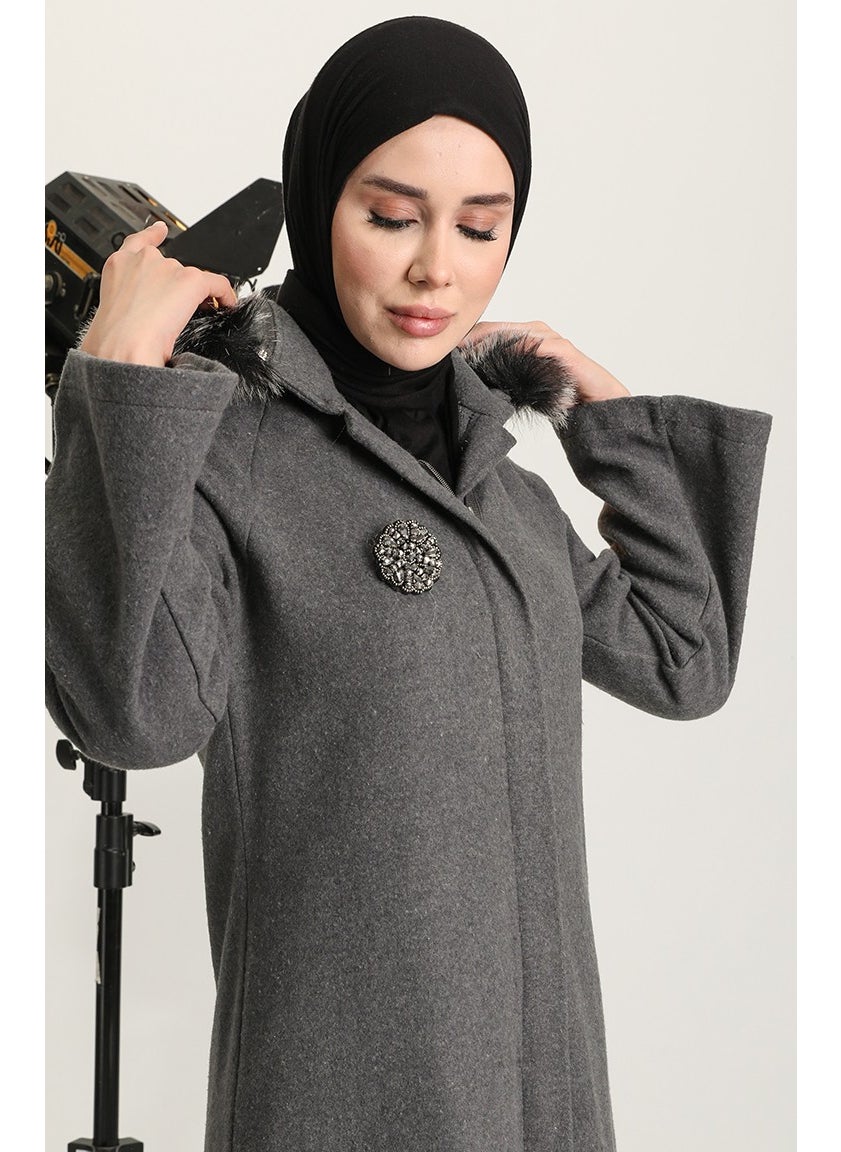 Brooch Cashmere Coat 611571-02 Gray