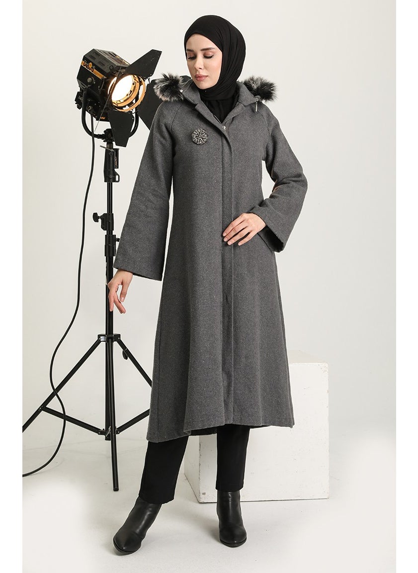 Brooch Cashmere Coat 611571-02 Gray