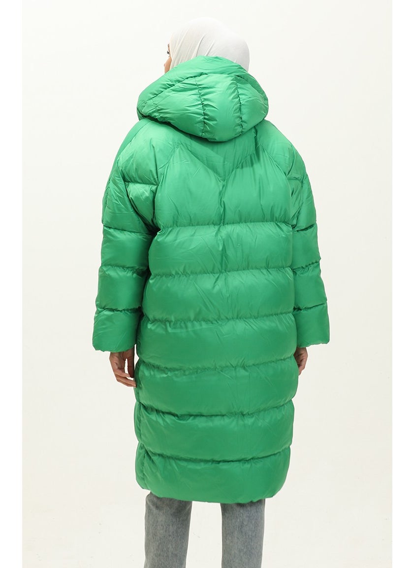 Quilted Zippered Puffer Jacket 7001-10 Green