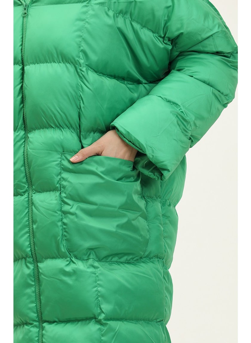 Quilted Zippered Puffer Jacket 7001-10 Green
