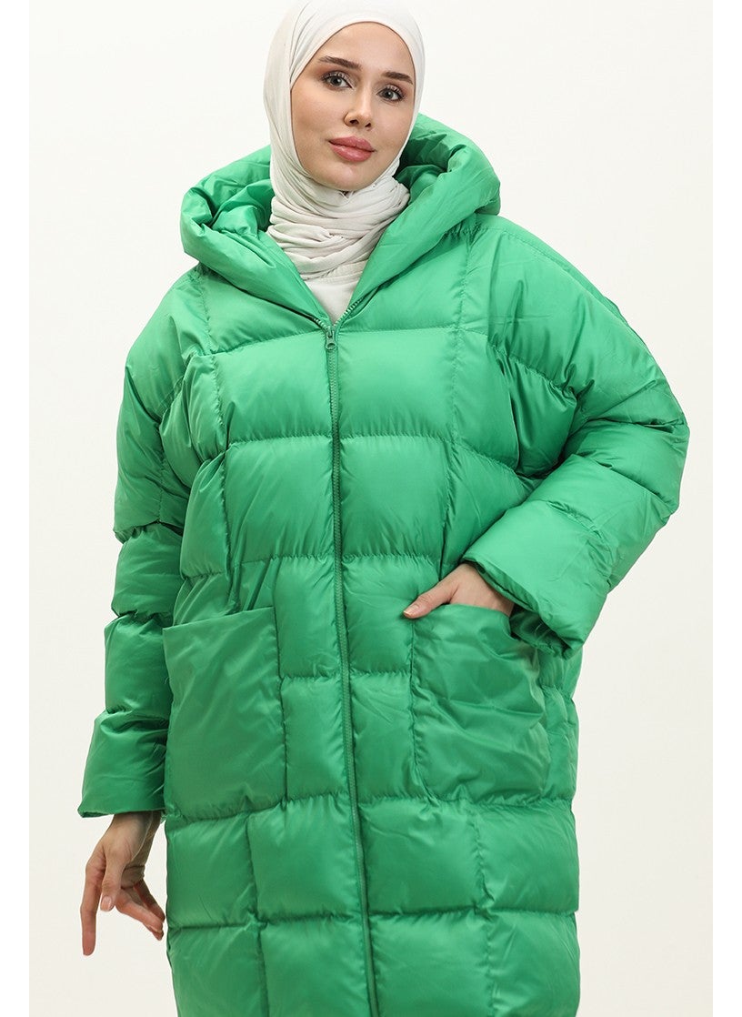 Quilted Zippered Puffer Jacket 7001-10 Green