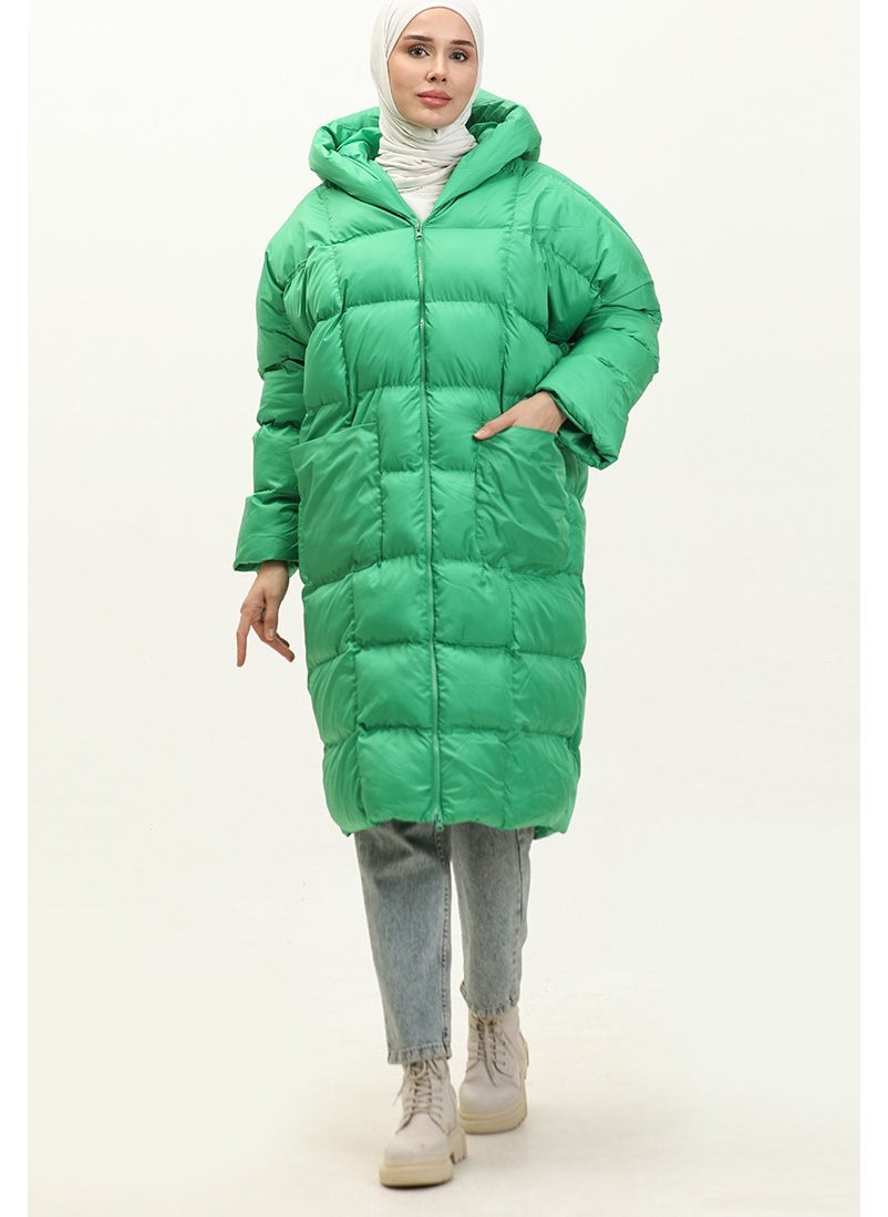 Quilted Zippered Puffer Jacket 7001-10 Green