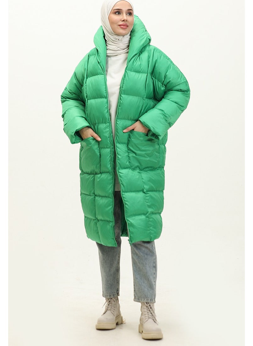 Quilted Zippered Puffer Jacket 7001-10 Green