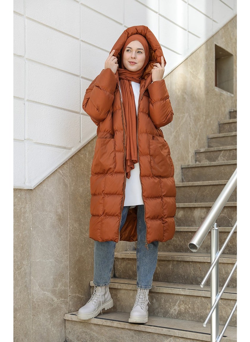 Quilted Zippered Puffer Jacket 7001-08 Copper