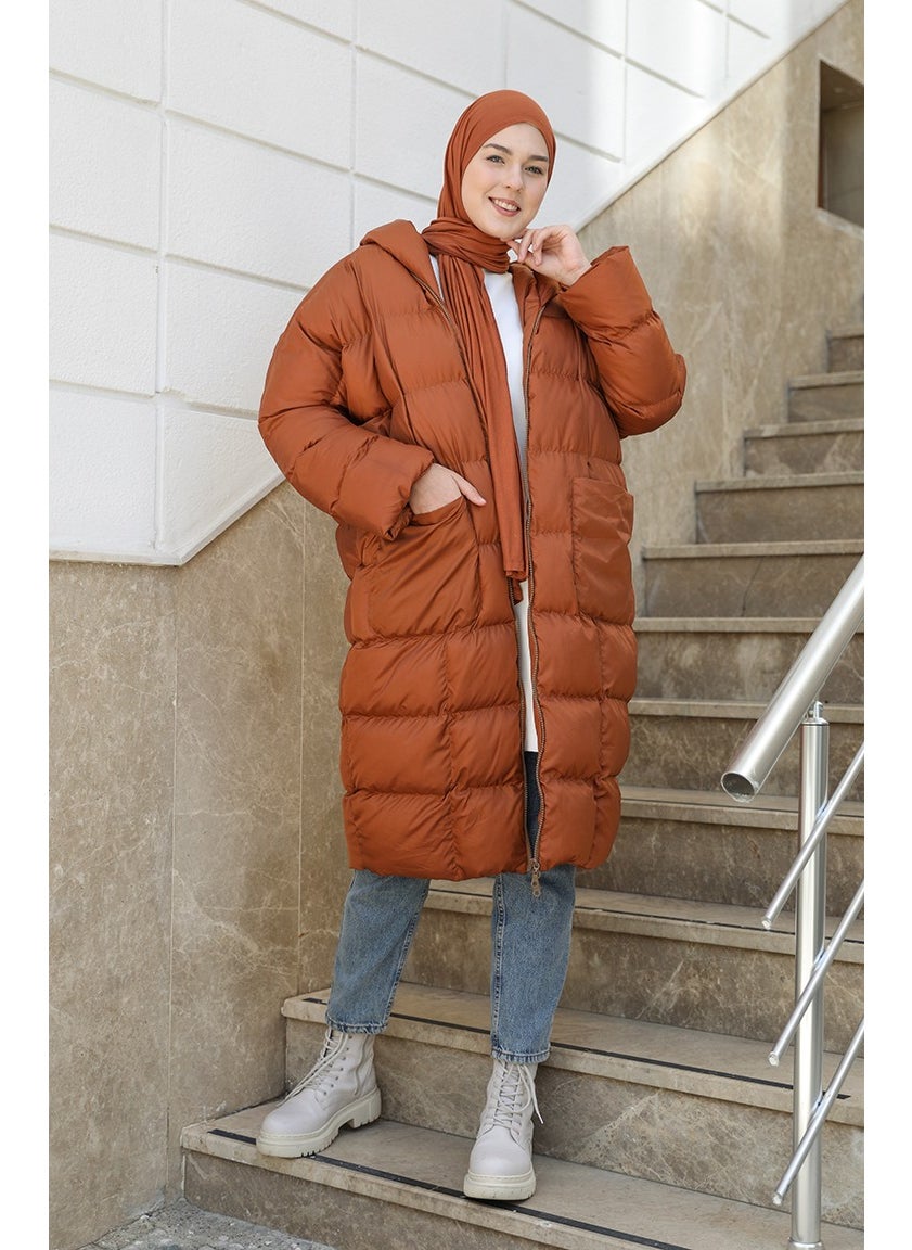 Quilted Zippered Puffer Jacket 7001-08 Copper
