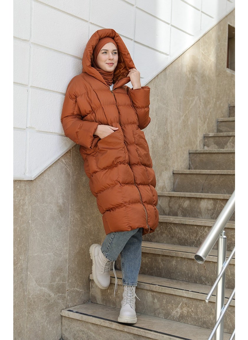 Quilted Zippered Puffer Jacket 7001-08 Copper