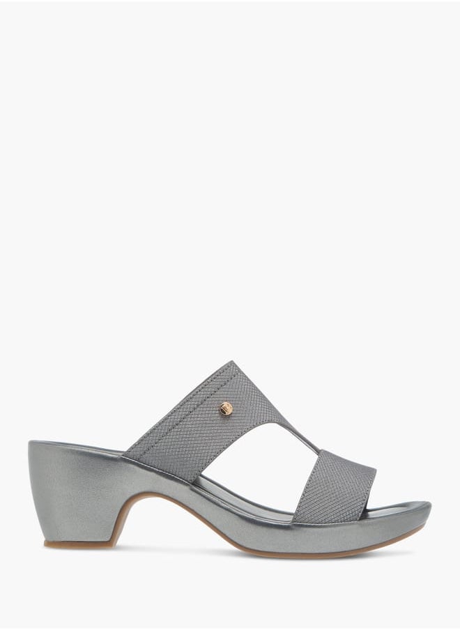 Womens Textured Slip-On Sandals With Block Heels
