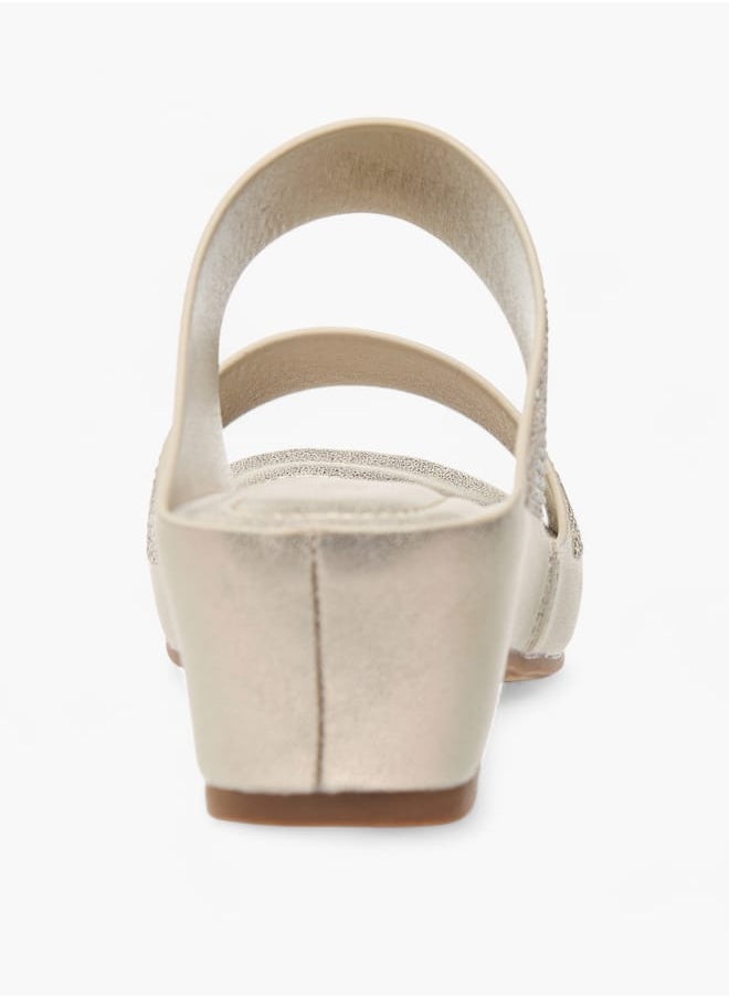 Womens Embellished Slip-On Sandals With Wedge Heels