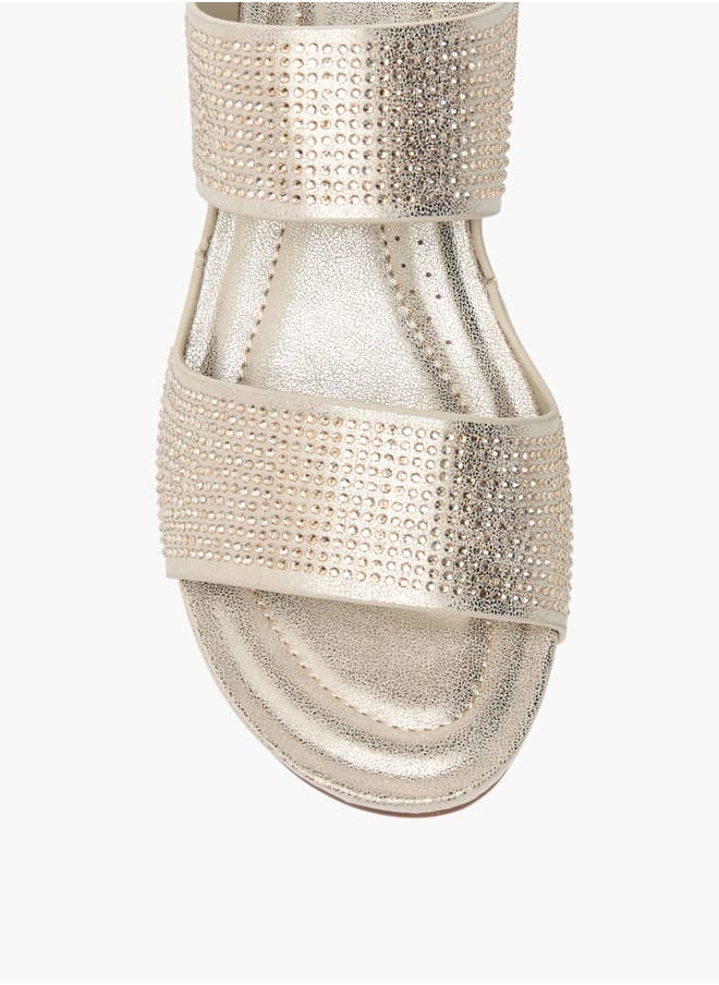 Womens Embellished Slip-On Sandals With Wedge Heels