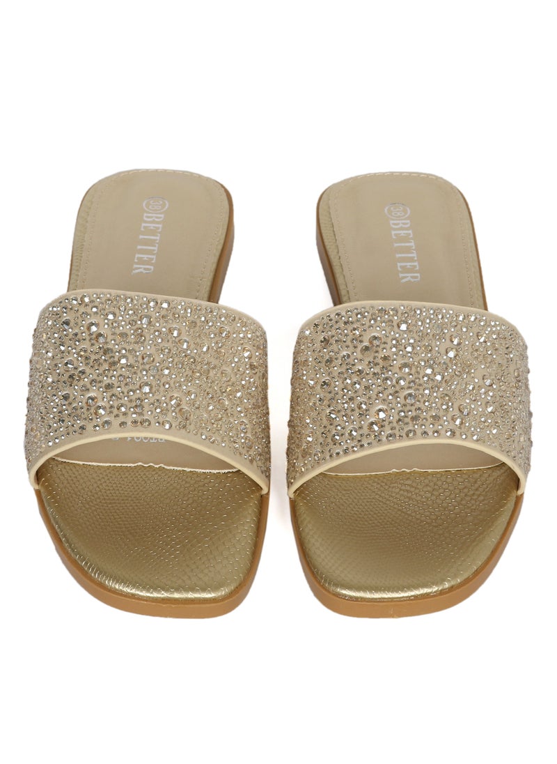 Ladies Flat Sandal Gold