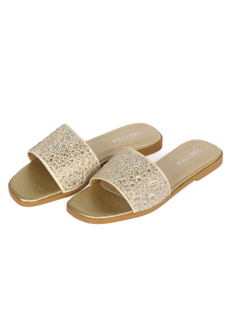 Ladies Flat Sandal Gold