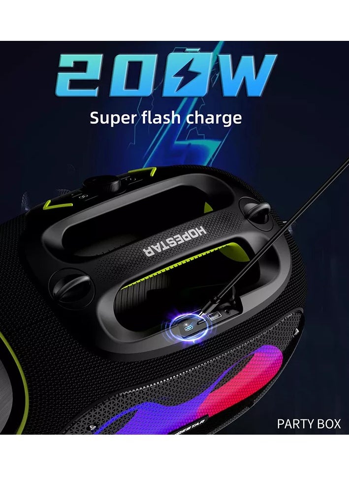 Party Box 120W Portable Bluetooth Speaker with Dual Wireless Microphones, 200W Fast Charging, IPX6 Waterproof, DSP Chip, 10-Hour Playtime, RGB Lights – Ideal for Outdoor, Karaoke, and Family Gatherings