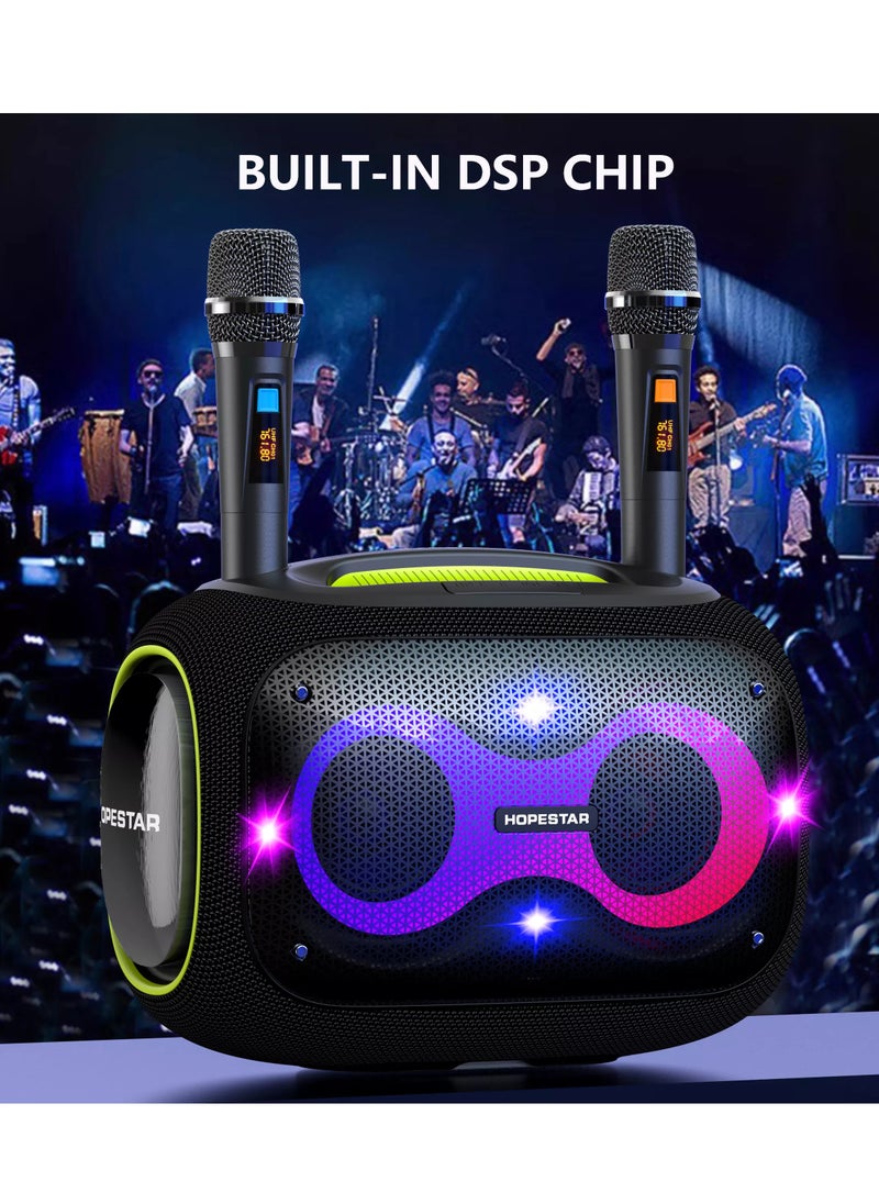 Party Box 120W Portable Bluetooth Speaker with Dual Wireless Microphones, 200W Fast Charging, IPX6 Waterproof, DSP Chip, 10-Hour Playtime, RGB Lights – Ideal for Outdoor, Karaoke, and Family Gatherings
