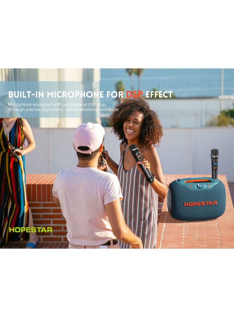 Party Box 120W Portable Bluetooth Speaker with Dual Wireless Microphones, 200W Fast Charging, IPX6 Waterproof, DSP Chip, 10-Hour Playtime, RGB Lights – Ideal for Outdoor, Karaoke, and Family Gatherings