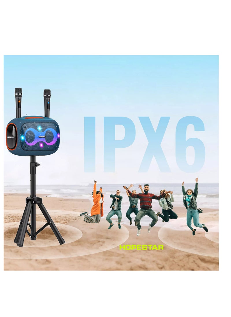 Party Box 120W Portable Bluetooth Speaker with Dual Wireless Microphones, 200W Fast Charging, IPX6 Waterproof, DSP Chip, 10-Hour Playtime, RGB Lights – Ideal for Outdoor, Karaoke, and Family Gatherings