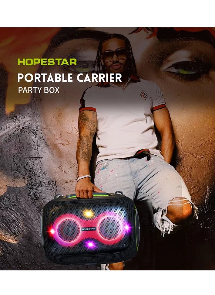 Party Box 120W Portable Bluetooth Speaker with Dual Wireless Microphones, 200W Fast Charging, IPX6 Waterproof, DSP Chip, 10-Hour Playtime, RGB Lights – Ideal for Outdoor, Karaoke, and Family Gatherings