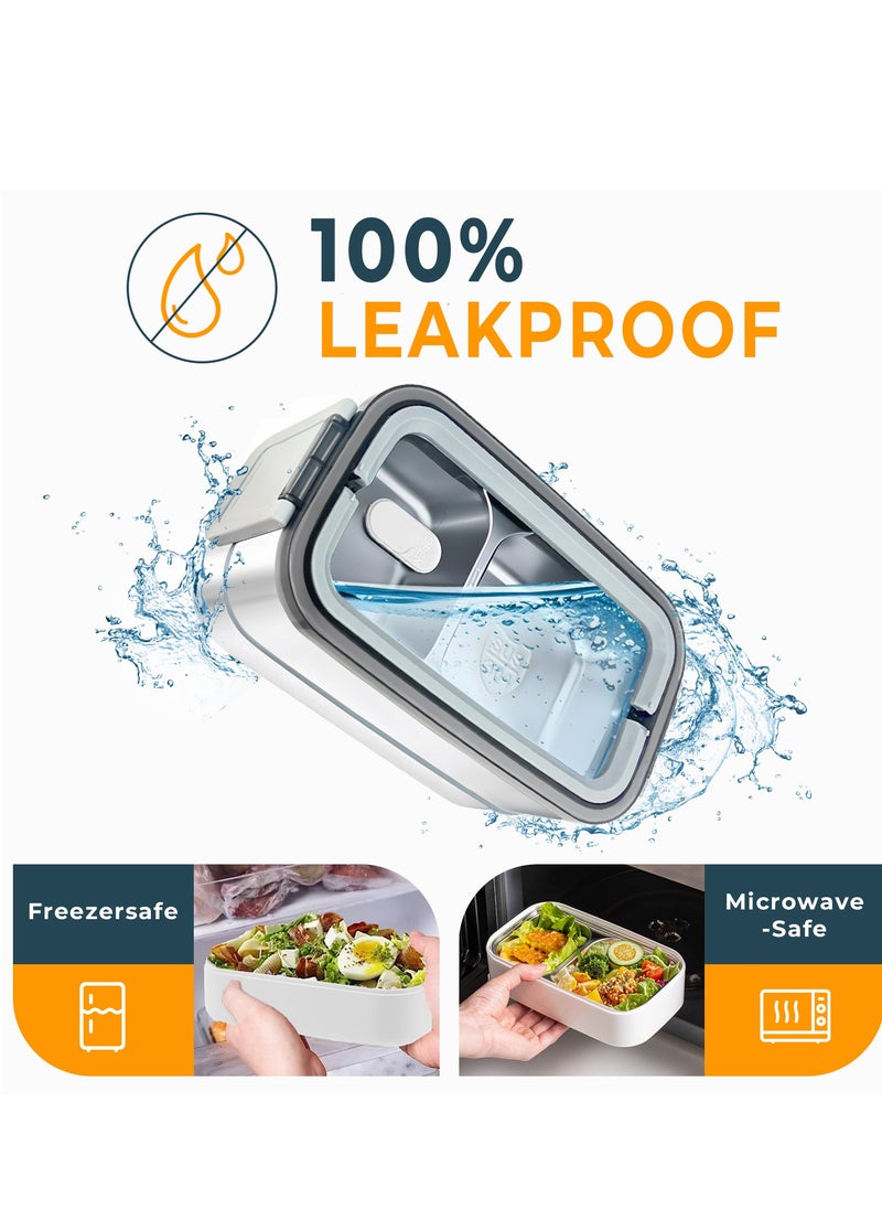 Adando Stainless Steel Lunch Box-1400ml Double Layer Microwave-Safe Bento Box- 304 Leakproof Tiffin box- Thermos Lunch Box Thermal Insulation Detachable- for Adults Students Office School- with Thermal Bag & Cutlery - علبة الغداء للأطفال لانش بوكس للكبار