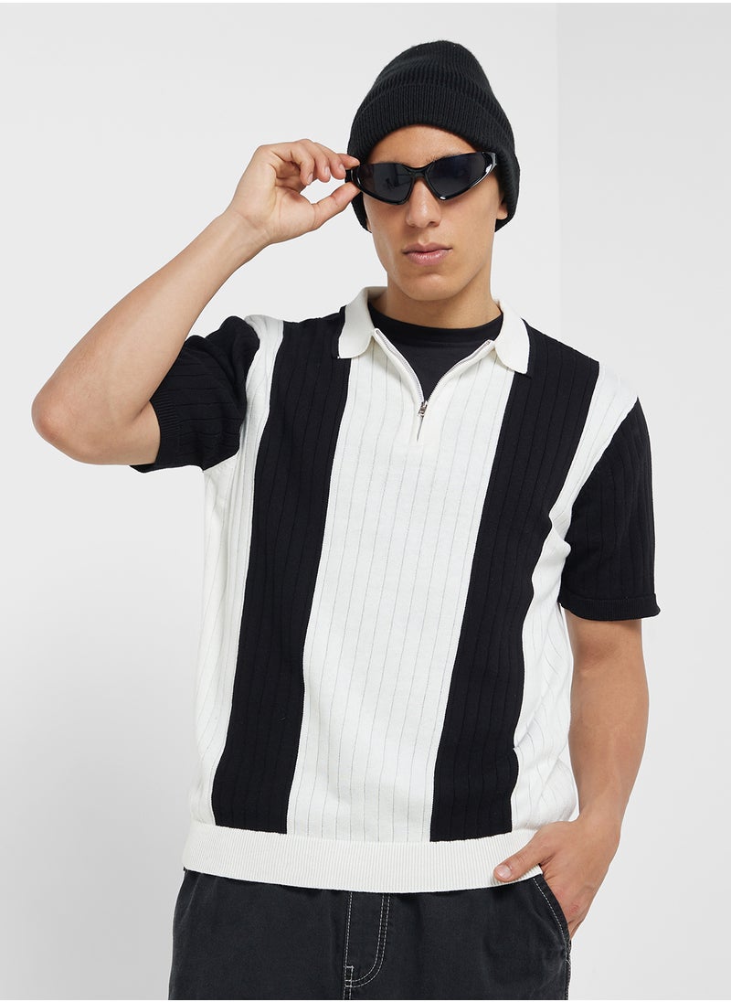 Knitted Zipped Polo Shirt