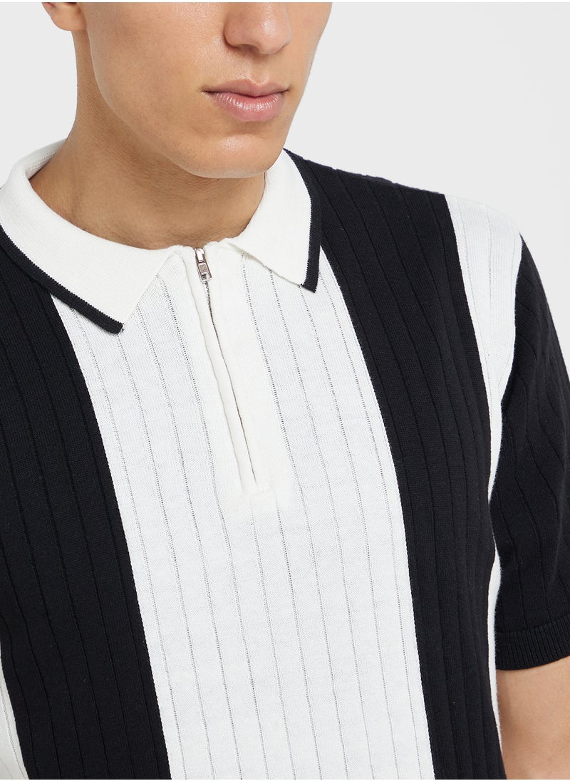 Knitted Zipped Polo Shirt
