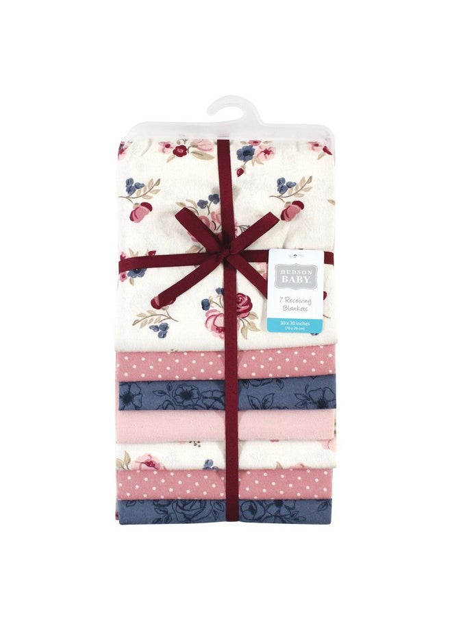 Little Treasure Hudson Baby Cotton Poly Flannel Receiving Blankets Multipack, Pink Dusty Rose Floral, 30x30 inches