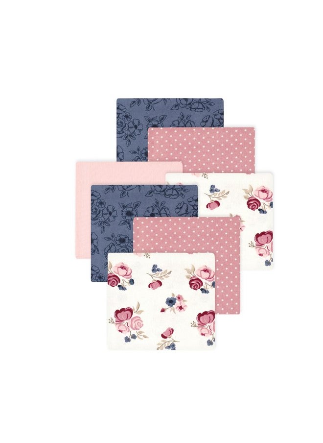 Little Treasure Hudson Baby Cotton Poly Flannel Receiving Blankets Multipack, Pink Dusty Rose Floral, 30x30 inches