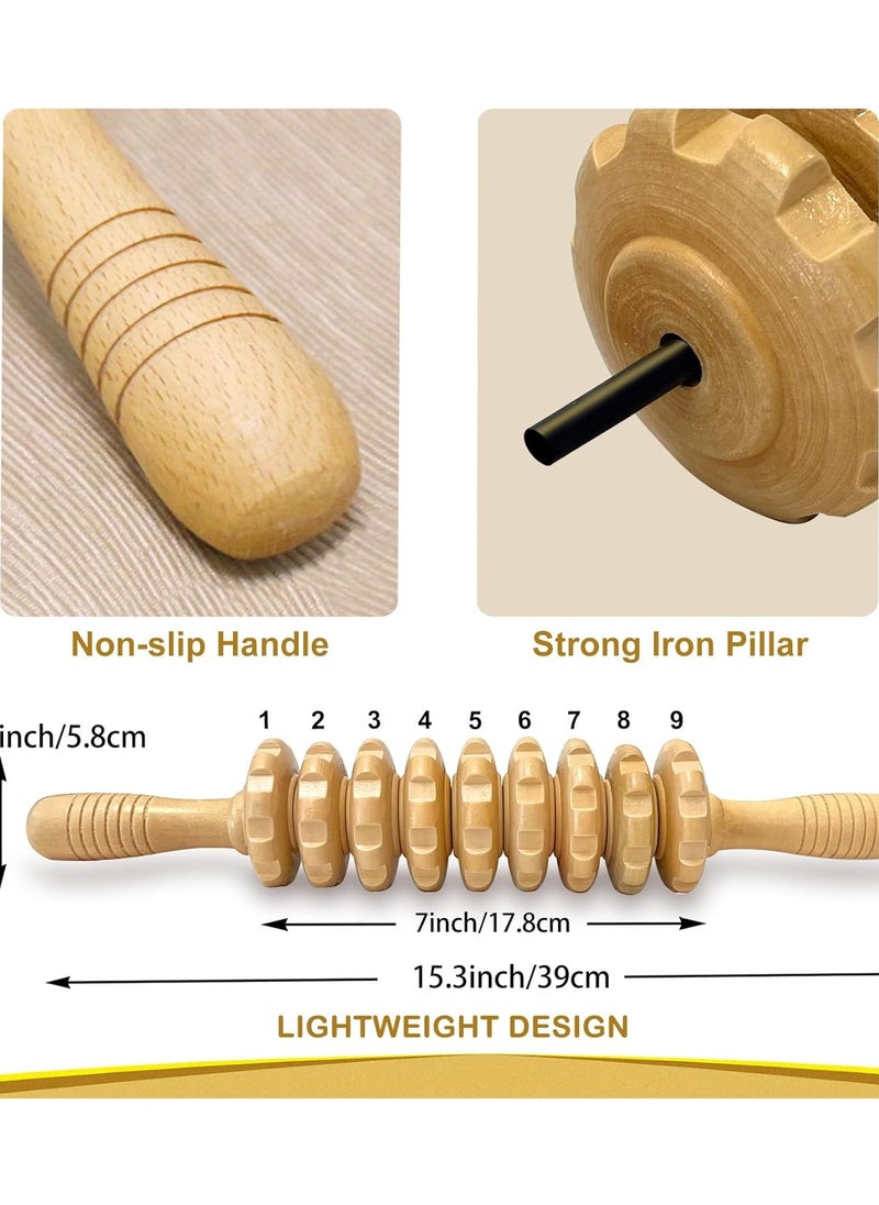 Deston Manual Massager Wooden Handheld Roller Trigger Point Massager Stick for Fascia