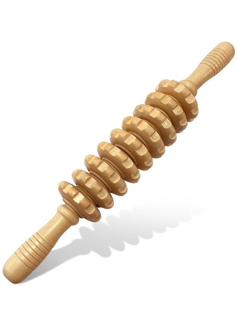 Deston Manual Massager Wooden Handheld Roller Trigger Point Massager Stick for Fascia