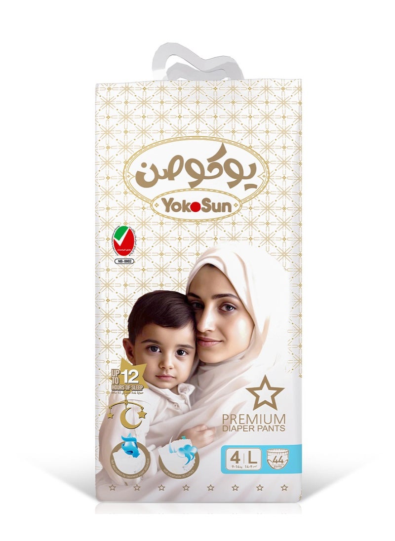 YokoSun Premium Baby Diaper Pants, Size 4 / L (9-14 kg), 44 pcs – Ultra-Soft, Hypoallergenic Nappies, Japanese Quality for Baby Skin Care, Leakproof with 12-Hour Dryness Protection