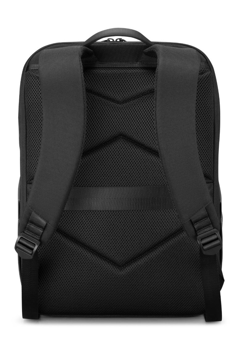 PU Backpack with PD 40W & Water-Resistant / Space-Saving Compression / Dual Padded Laptop Slots / Trolley Sleeve Design / Type-C Charging Port / Durable Back Pack for Professionals and Students- Black