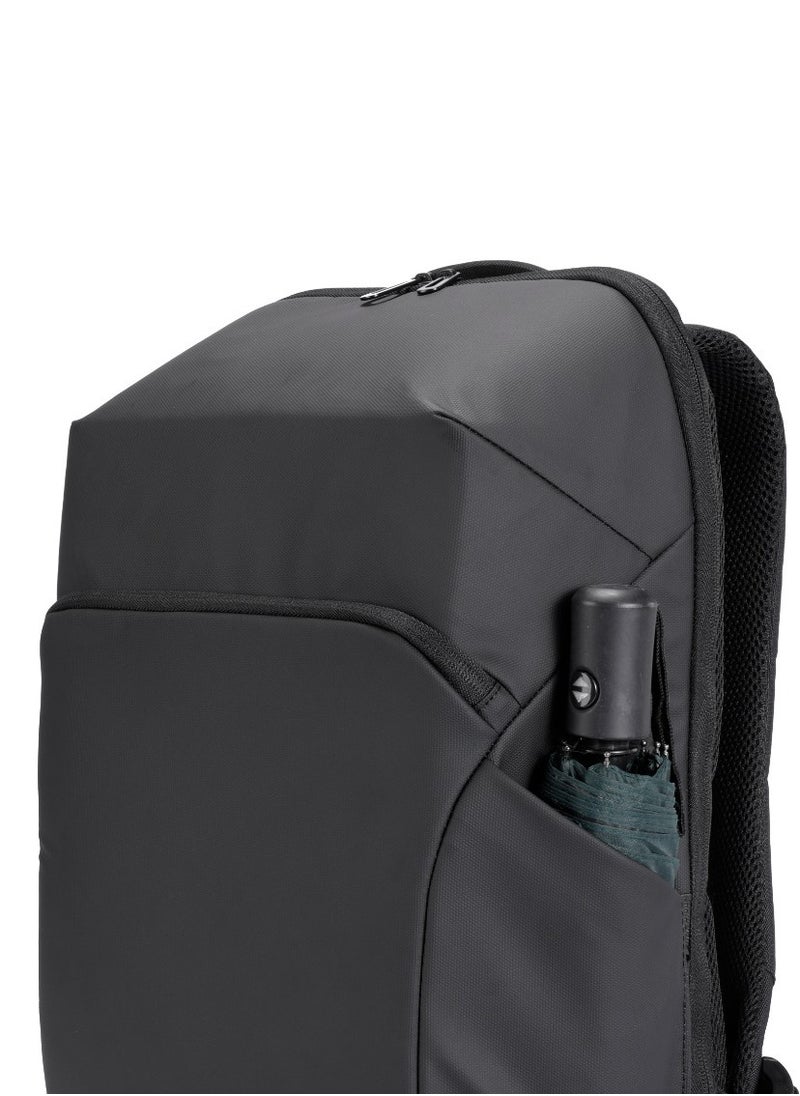 PU Backpack with PD 40W & Water-Resistant / Space-Saving Compression / Dual Padded Laptop Slots / Trolley Sleeve Design / Type-C Charging Port / Durable Back Pack for Professionals and Students- Black